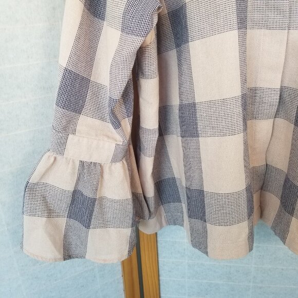 Lane Bryant Plaid Check Shirt Button Down Collared Long Sleeve Navy Tan Size 22 - Picture 3 of 9